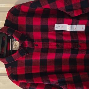 ST. JOHN'S BAY BRAND MEN'S BIG & TALL RED AND BLACK PLAID FLANNEL SHIRT SIZE XLT